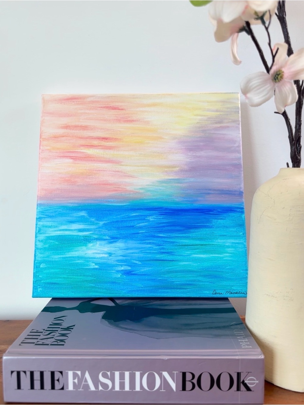 Abstract Ocean Sunset Canvas Wall Art Blue & Pastel Original Artwork